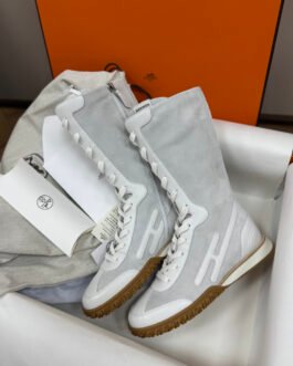 Hermès Bottes sneakers hautes H gris et blanc