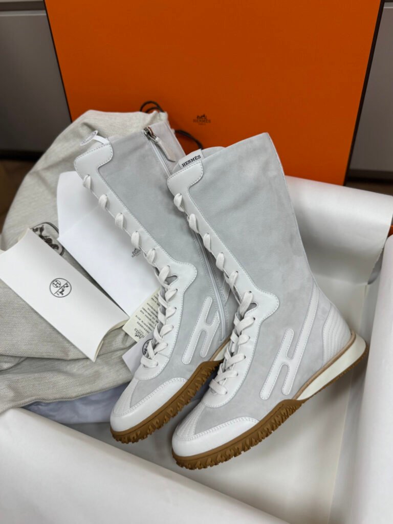 Hermès Bottes sneakers hautes H gris et blanc