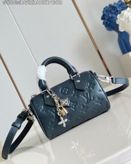 Louis Vuitton Nano Speedy 16 × 10 × 7,5 cm – Bleu acier Monogram Empreinte