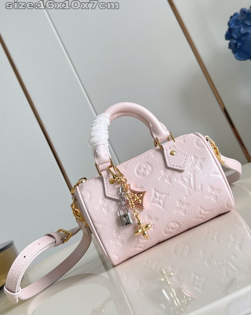 Louis Vuitton Nano Speedy 16 × 10 × 7,5 cm – Rose poudré Monogram Empreinte