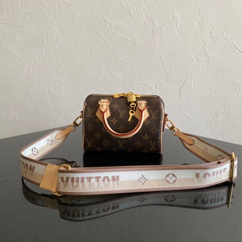 Louis Vuitton Speedy Bandoulière 20 20,5 × 13,5 × 12 cm – Monogram marron – bandoulière beige noir