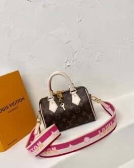Louis Vuitton Speedy Bandoulière 20 20,5 × 13,5 × 12 cm – Monogram marron – bandoulière rose fuchsia