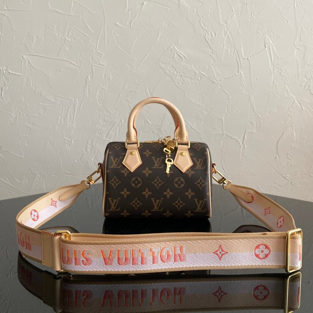 Louis Vuitton Speedy Bandoulière 20 20,5 × 13,5 × 12 cm – Monogram marron – bandoulière rose poudré