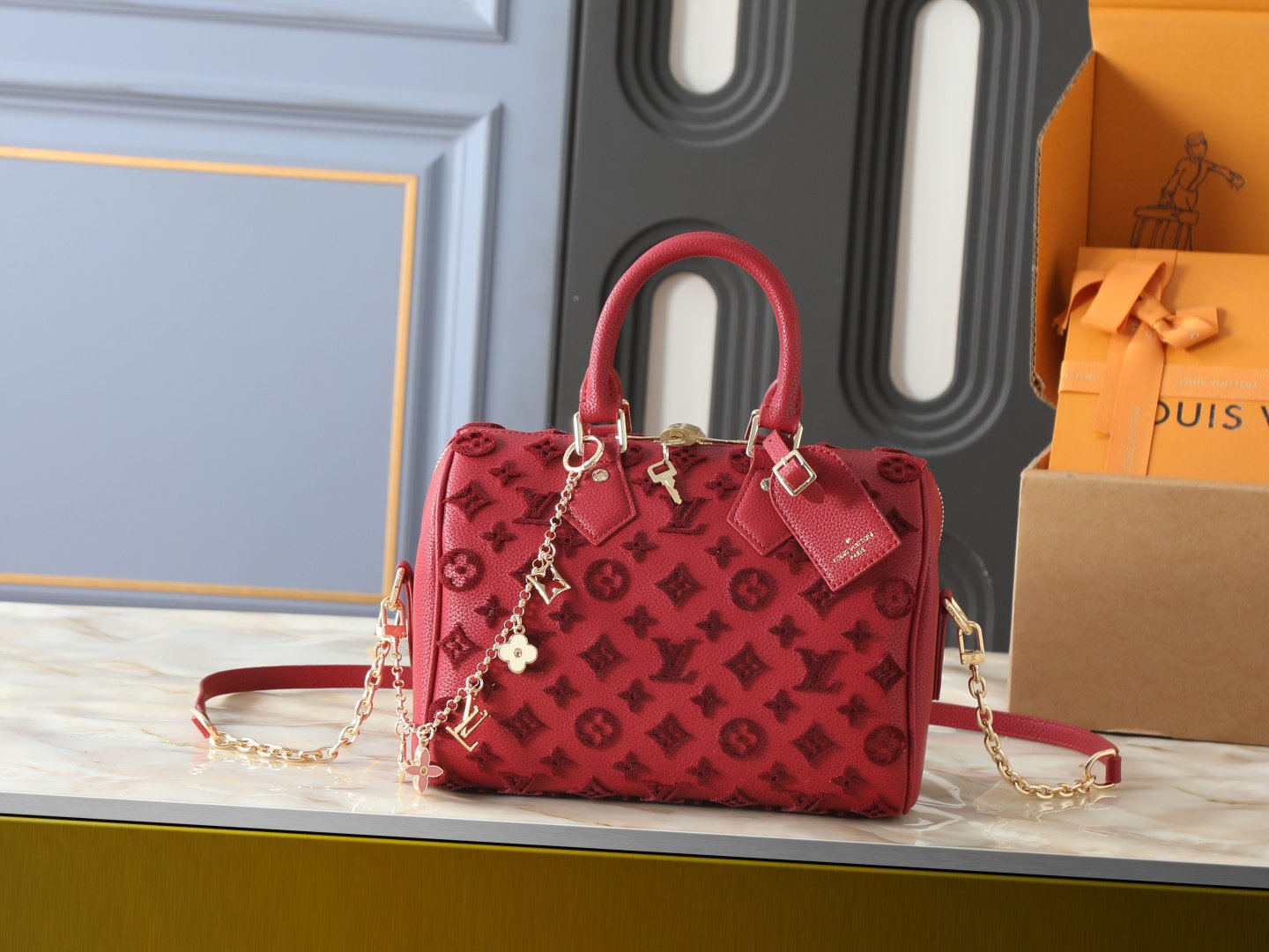 Louis Vuitton Speedy Bandoulière 20 20,5 × 13,5 × 12 cm – Rouge grenat Monogram Empreinte