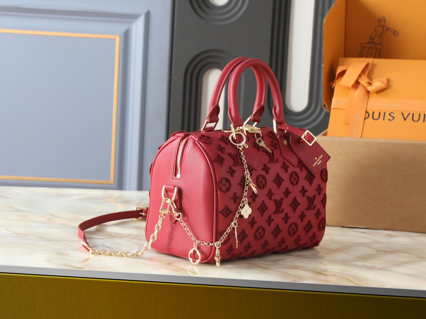 Louis Vuitton Speedy Bandoulière 20 20,5 × 13,5 × 12 cm – Rouge grenat Monogram Empreinte – Image 2