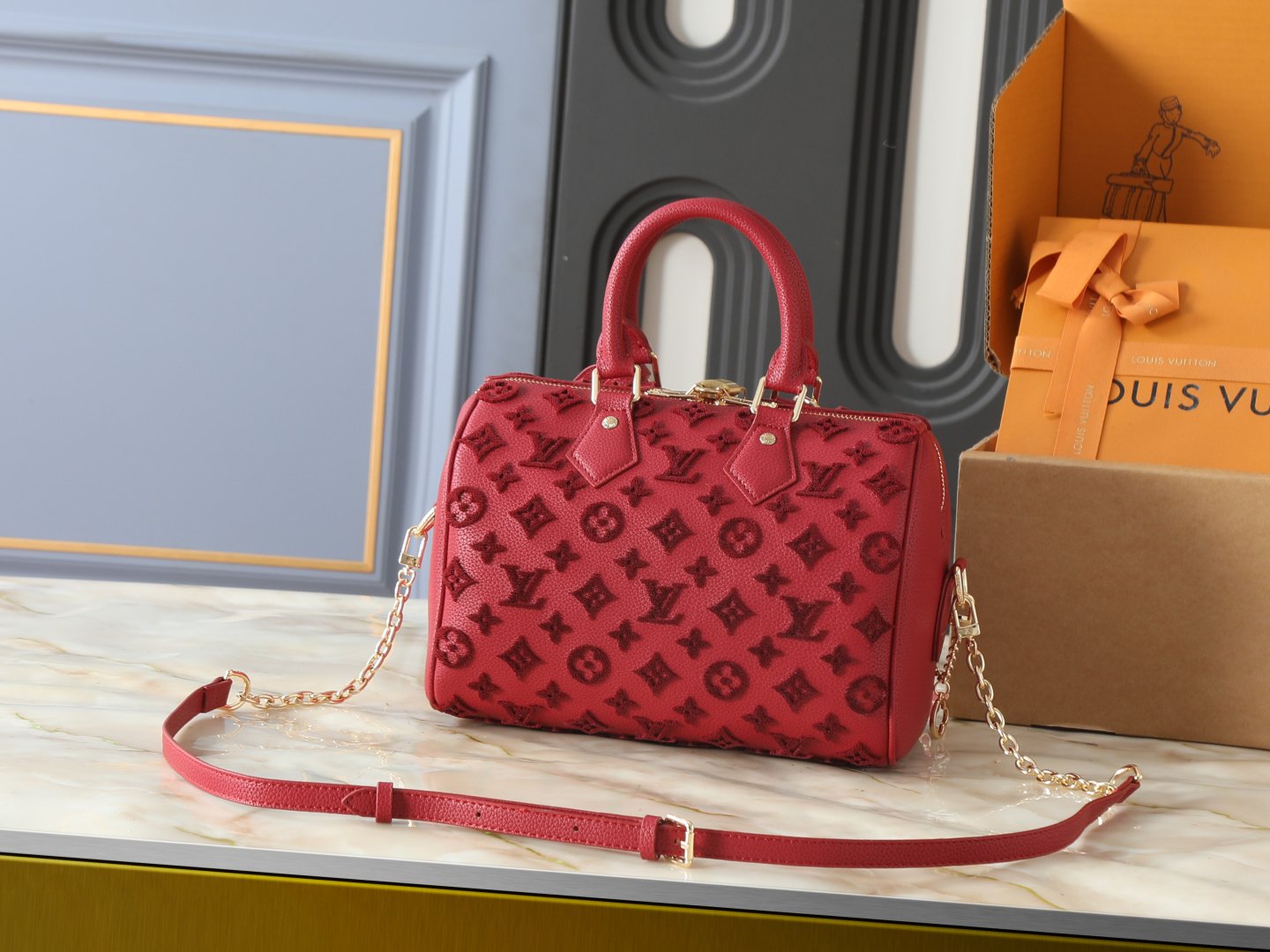 Louis Vuitton Speedy Bandoulière 20 20,5 × 13,5 × 12 cm – Rouge grenat Monogram Empreinte – Image 3