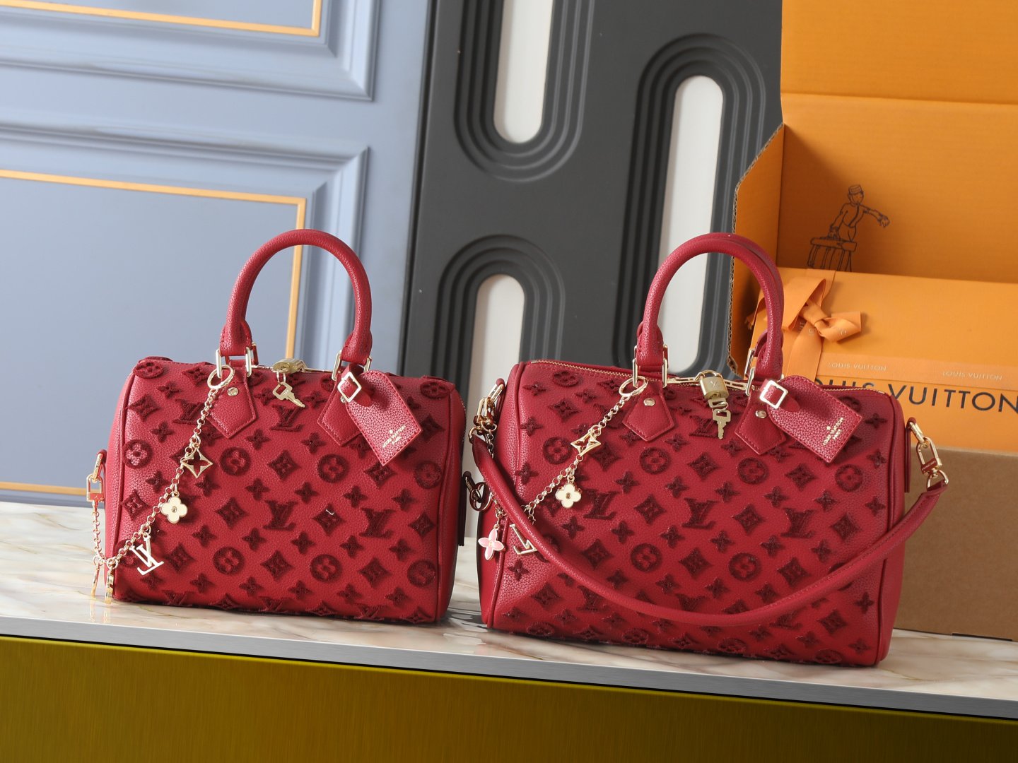 Louis Vuitton Speedy Bandoulière 20 20,5 × 13,5 × 12 cm – Rouge grenat Monogram Empreinte – Image 10