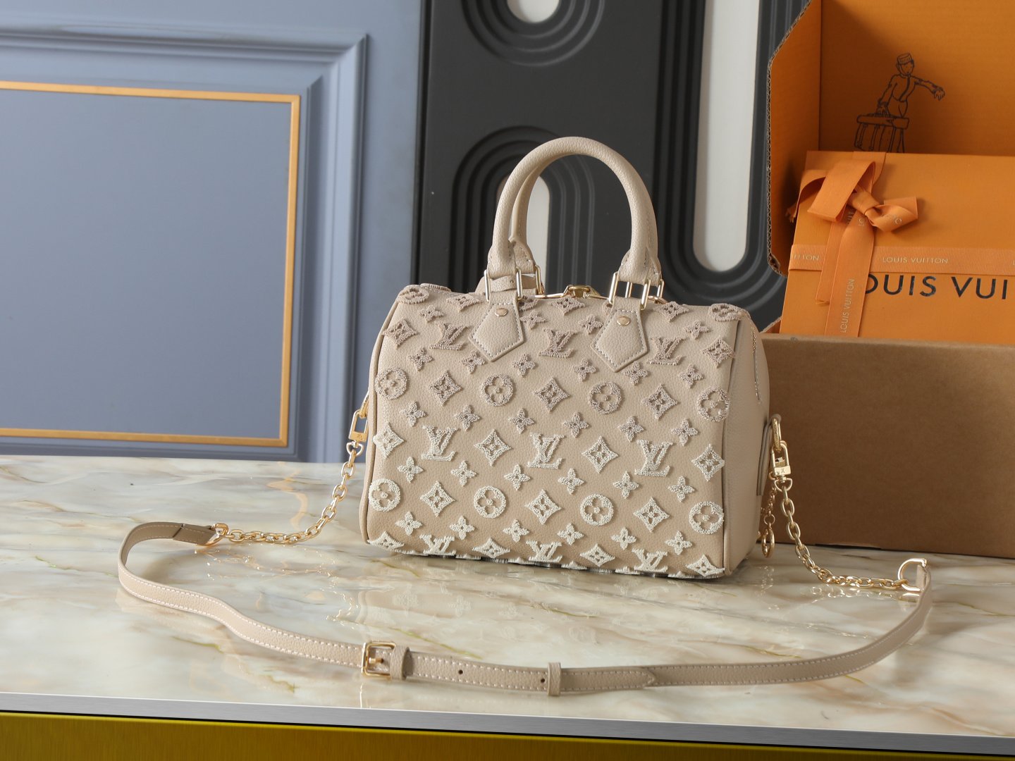 Louis Vuitton Speedy Bandoulière 20 20,5 × 13,5 × 12 cm – Taupe Monogram Empreinte – Image 3