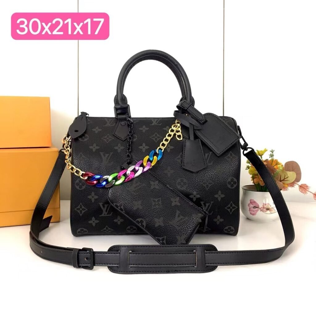 Louis Vuitton Speedy Bandoulière 30 30 × 21 × 17 cm – Noir Monogram – chaîne multicolore