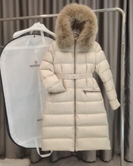Moncler Boedic Hooded Shearling-Trimmed Long Down Jacket – Doudoune longue