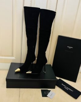 Saint Laurent Bottes hautes à bout métal doré noir