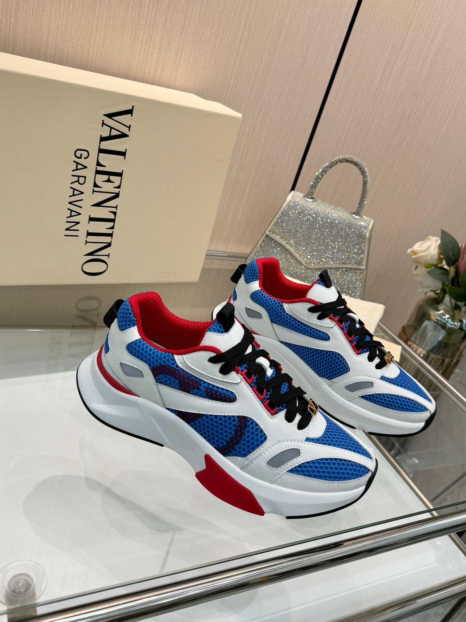 Valentino Garavani sneakers chunky bleu rouge et blanc