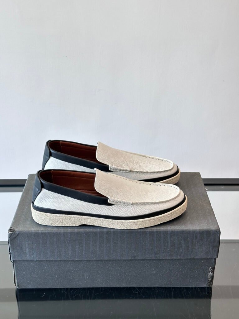 Zegna Mocassins souples à semelle contrastée blanc et noir