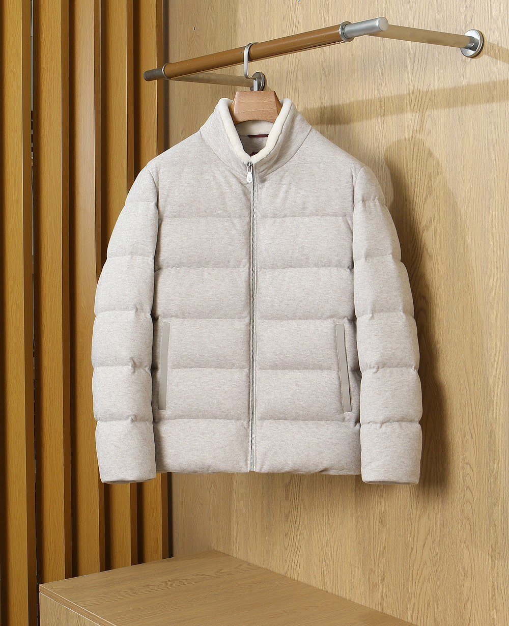 Brunello Cucinelli Doudoune Hybride Laine Col Doux Beige