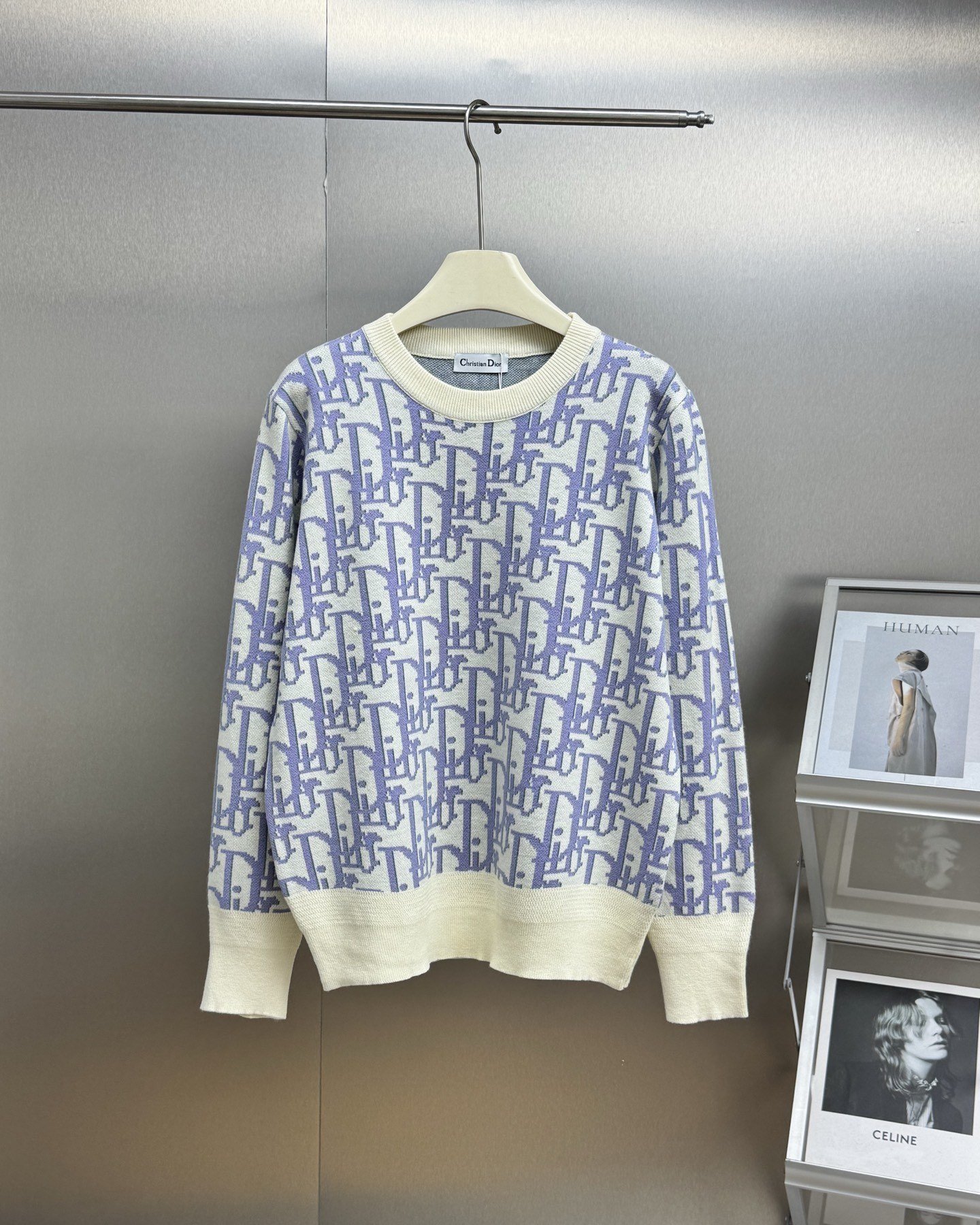 Dior Pull Oblique Jacquard Bleu / Ivoire
