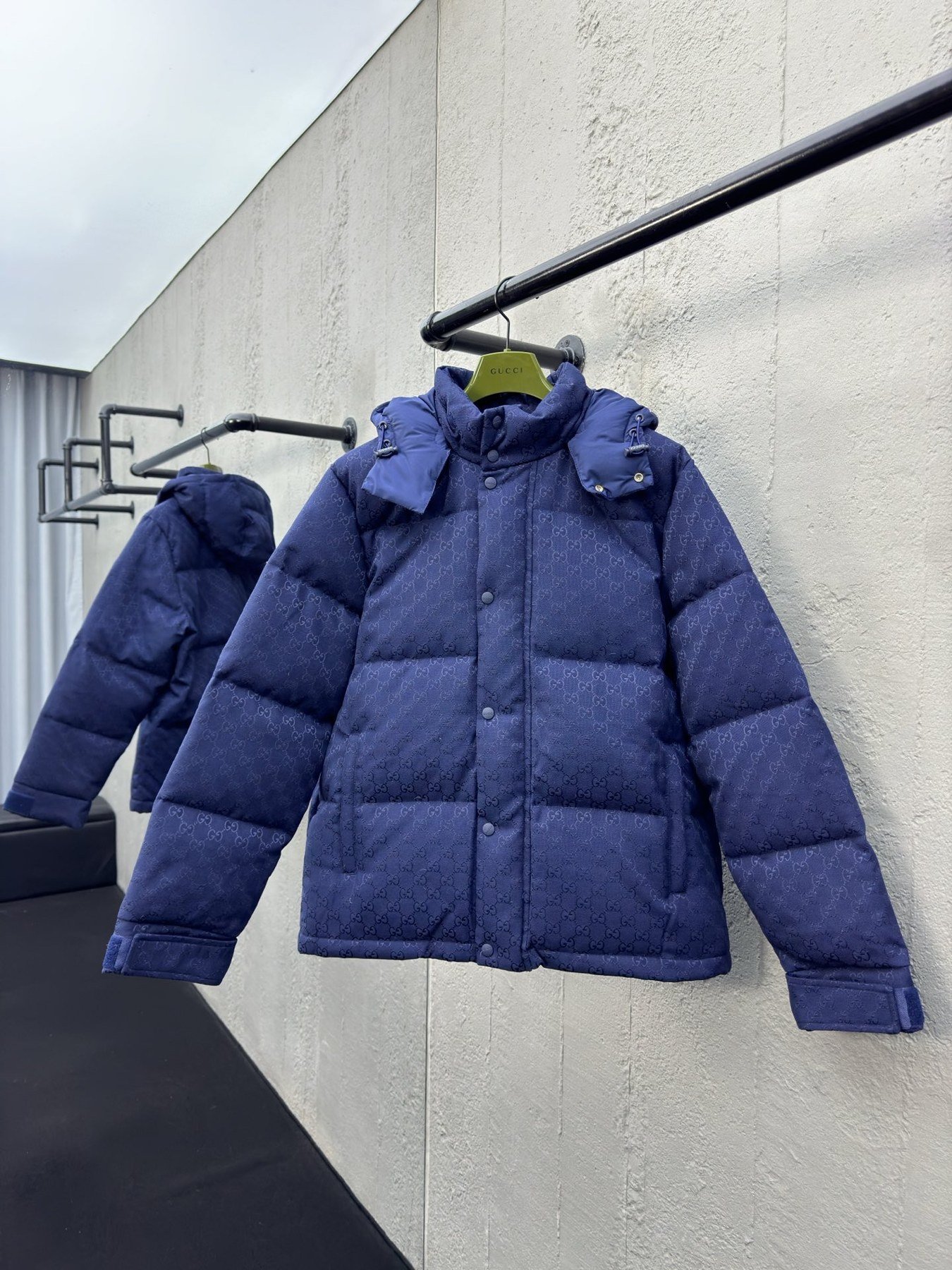 Gucci Doudoune GG Matelassée à Capuche Bleu