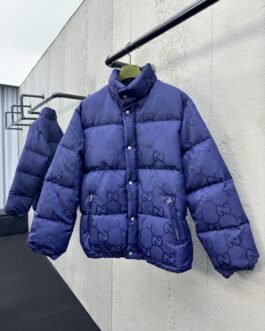 Gucci Doudoune GG Monogram à Capuche Bleu