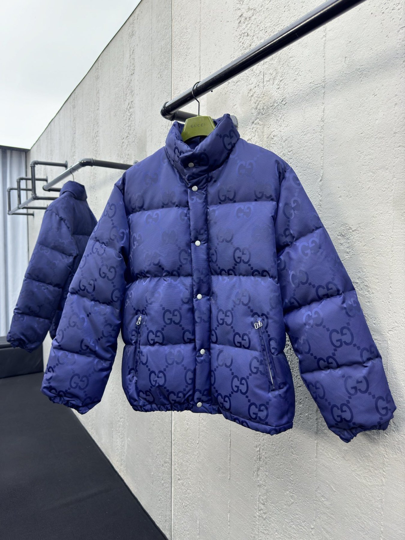 Gucci Doudoune GG Monogram à Capuche Bleu