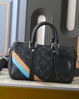 Louis Vuitton Keepall Bandoulière 35 Monogram Noir Bandes Orange Bleu