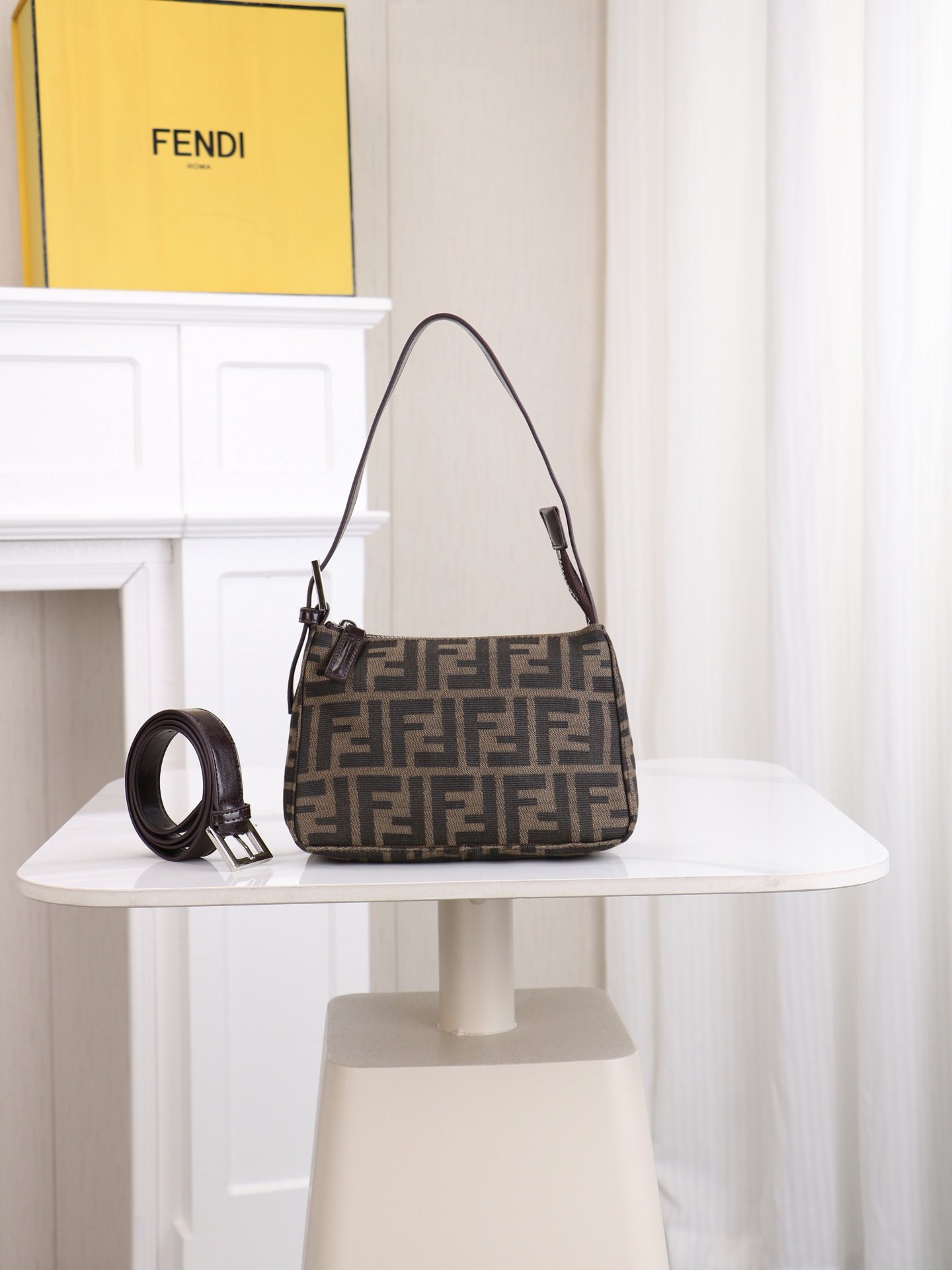 Fendi Baguette Mini FF Jacquard Marron