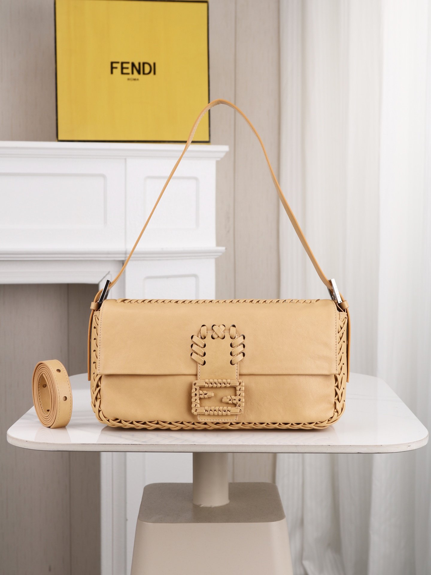 Fendi Baguette Whipstitch Beige