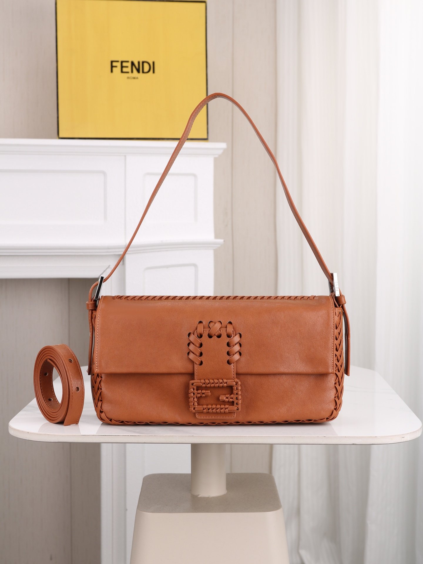 Fendi Baguette Whipstitch Cognac