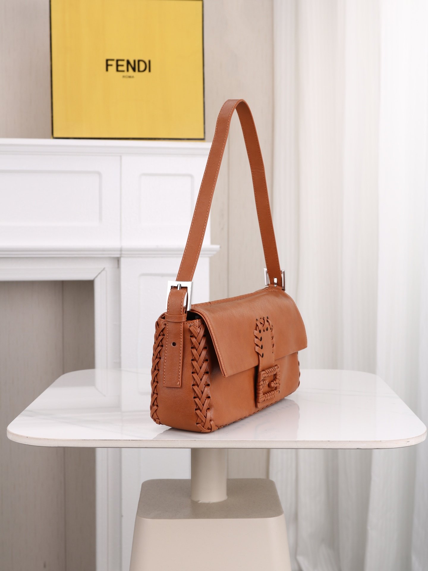 Fendi Baguette Whipstitch Cognac