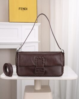 Fendi Baguette Whipstitch Marron Foncé