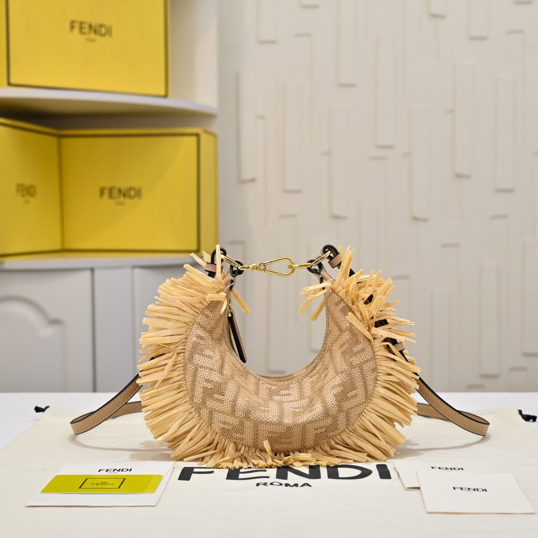 Fendi Fendigraphy Mini Franges Beige Naturel