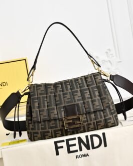 Fendi Mamma Baguette Medium FF Jacquard Marron