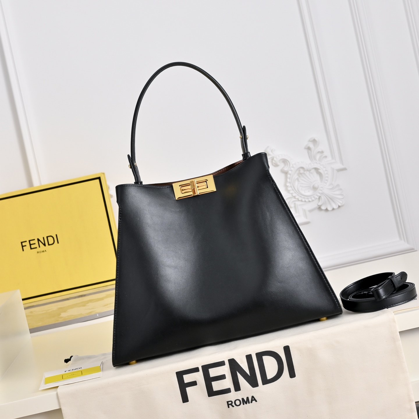 Fendi Way Medium Noir Intérieur Chocolat