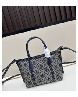 Tory Burch Mini Tote 18 × 14 × 9,5 cm – Bleu monogramme