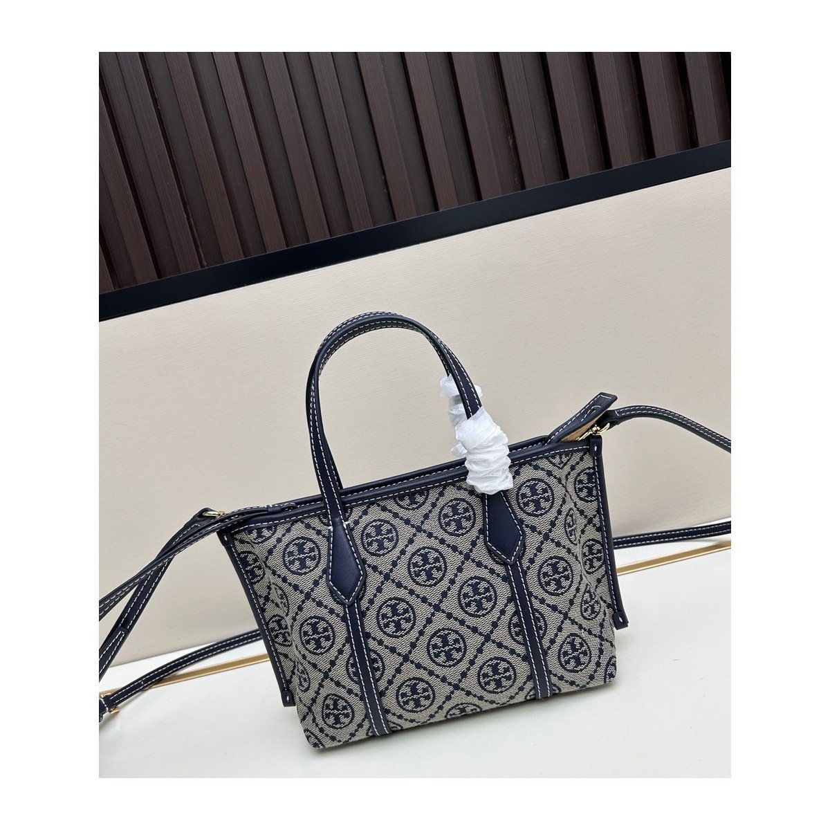 Tory Burch Mini Tote 18 × 14 × 9,5 cm – Bleu monogramme
