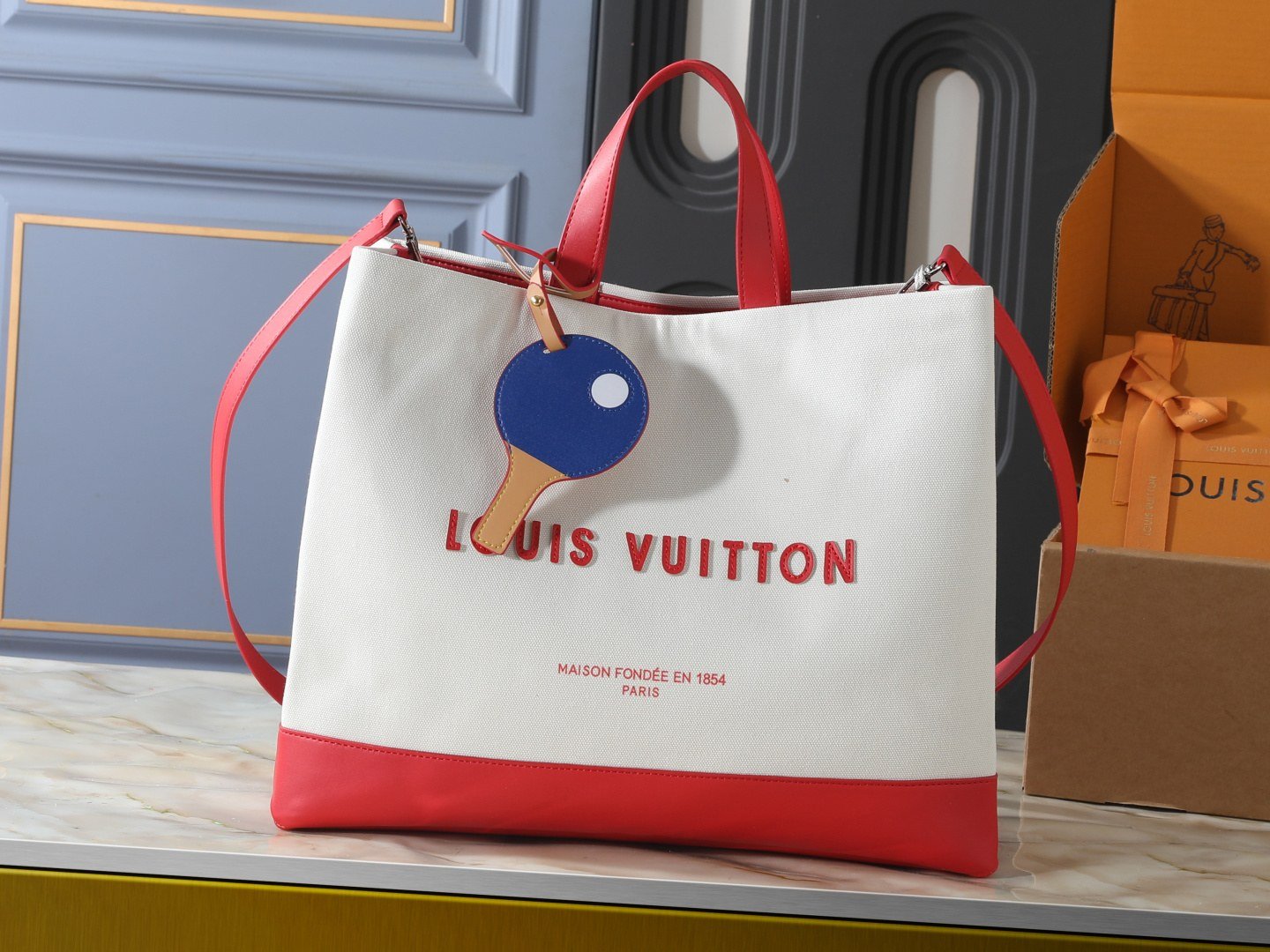 Louis Vuitton Mini Shopper Tote 26 cm Blanc Rouge