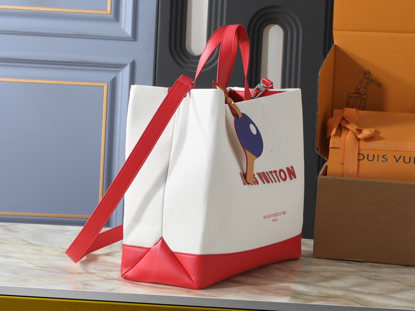 Louis Vuitton Mini Shopper Tote 26 cm Blanc Rouge