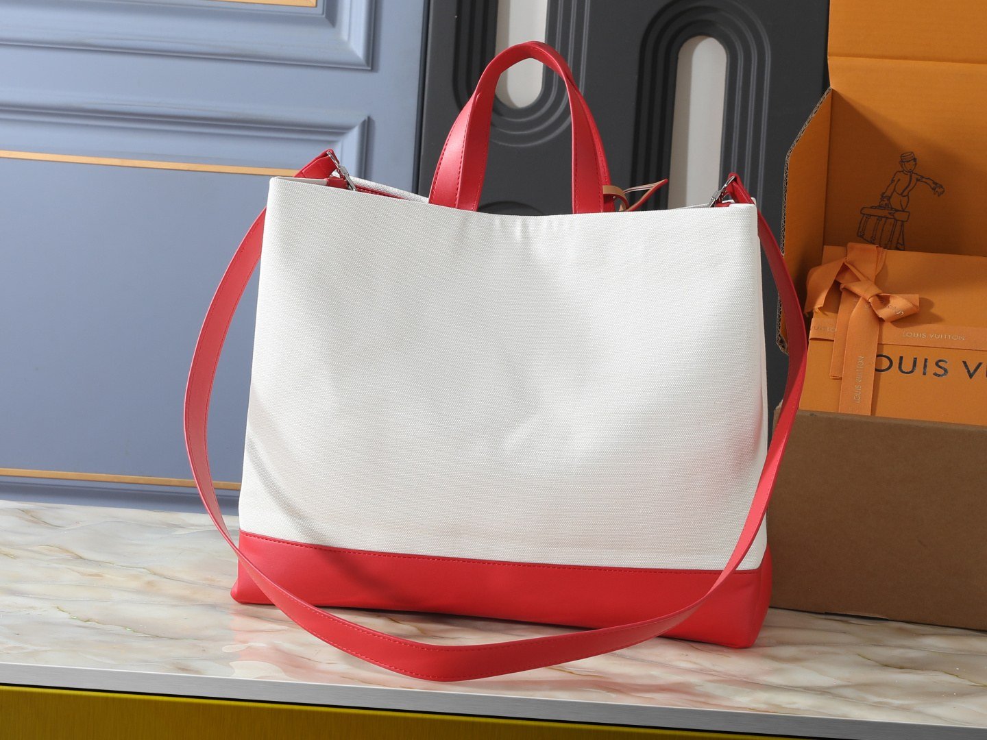 Louis Vuitton Mini Shopper Tote 26 cm Blanc Rouge