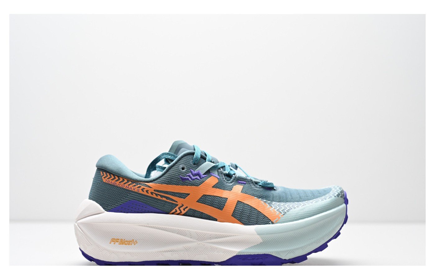 ASICS TRABUCO MAX 5 – Bleu pétrole / Orange / Violet