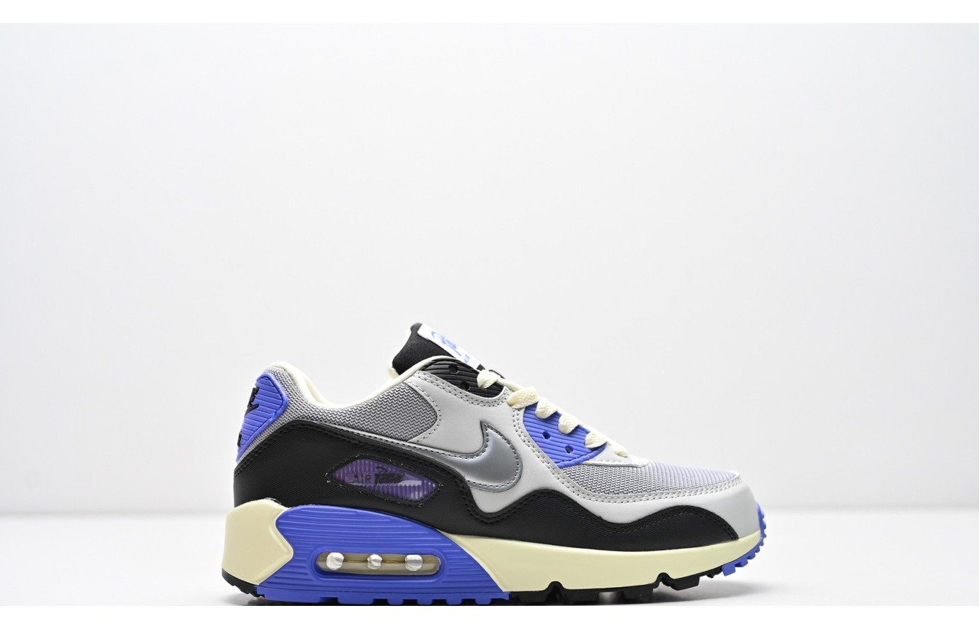 Nike Air Max 90 – Gris Noir Bleu Royal et Creme