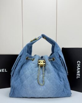 Chanel 22 Bag Denim – Bleu denim – chaîne dorée