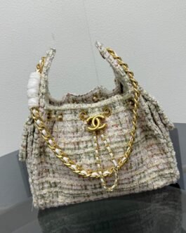 Chanel 22 Bag Tweed – Beige multicolore – chaîne dorée