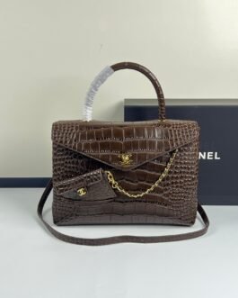 Chanel Coco Handle Croco chaîne – Marron – chaîne dorée