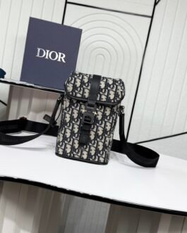 Dior Phone Holder Oblique – Noir et gris