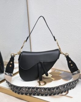Dior Saddle cuir – Noir – sangle large à motif