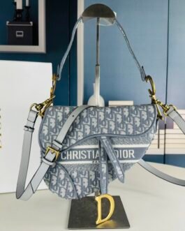 Dior Saddle Oblique – Bleu et gris – sangle Christian Dior