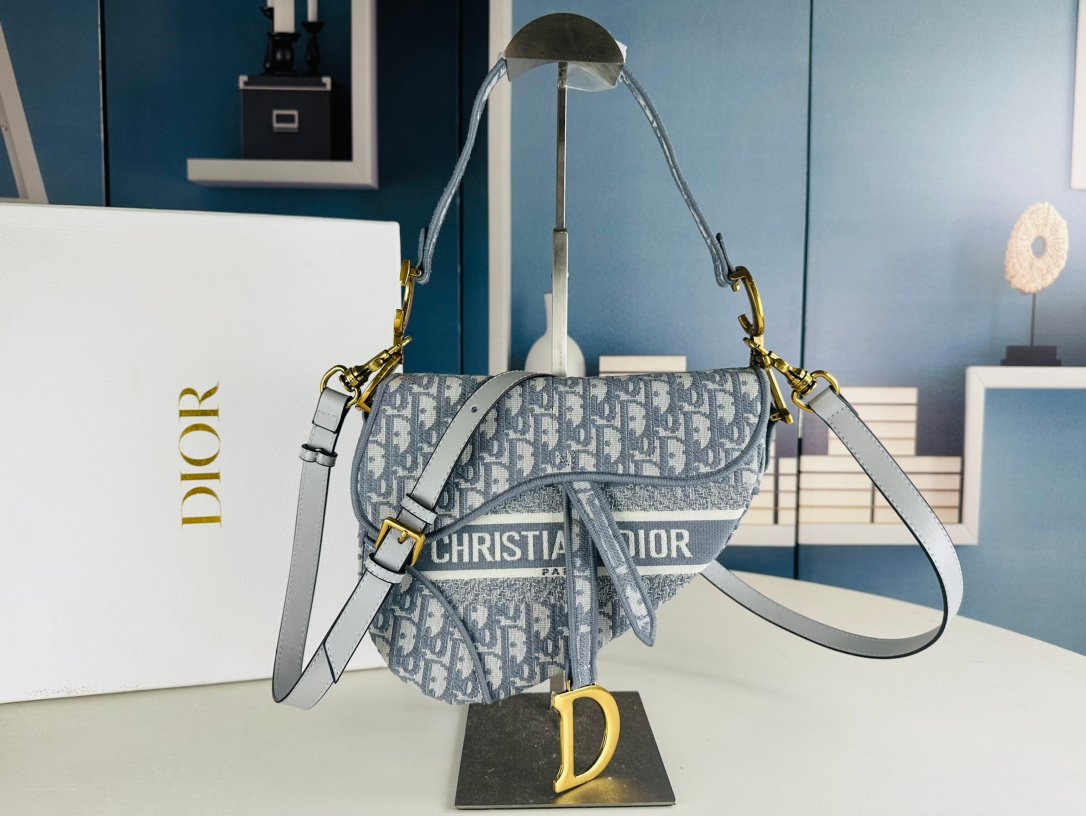 Dior Saddle Oblique – Bleu et gris – sangle Christian Dior