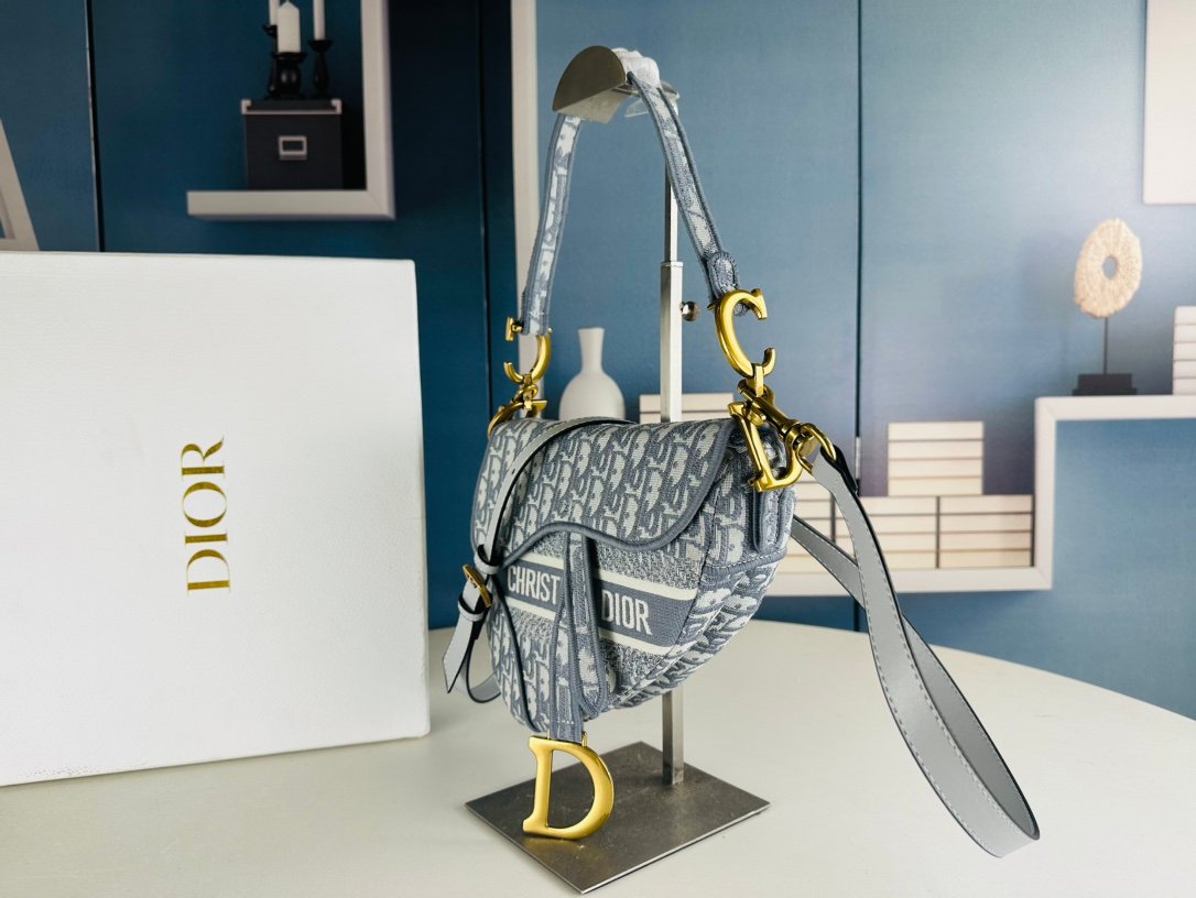 Dior Saddle Oblique – Bleu et gris – sangle Christian Dior
