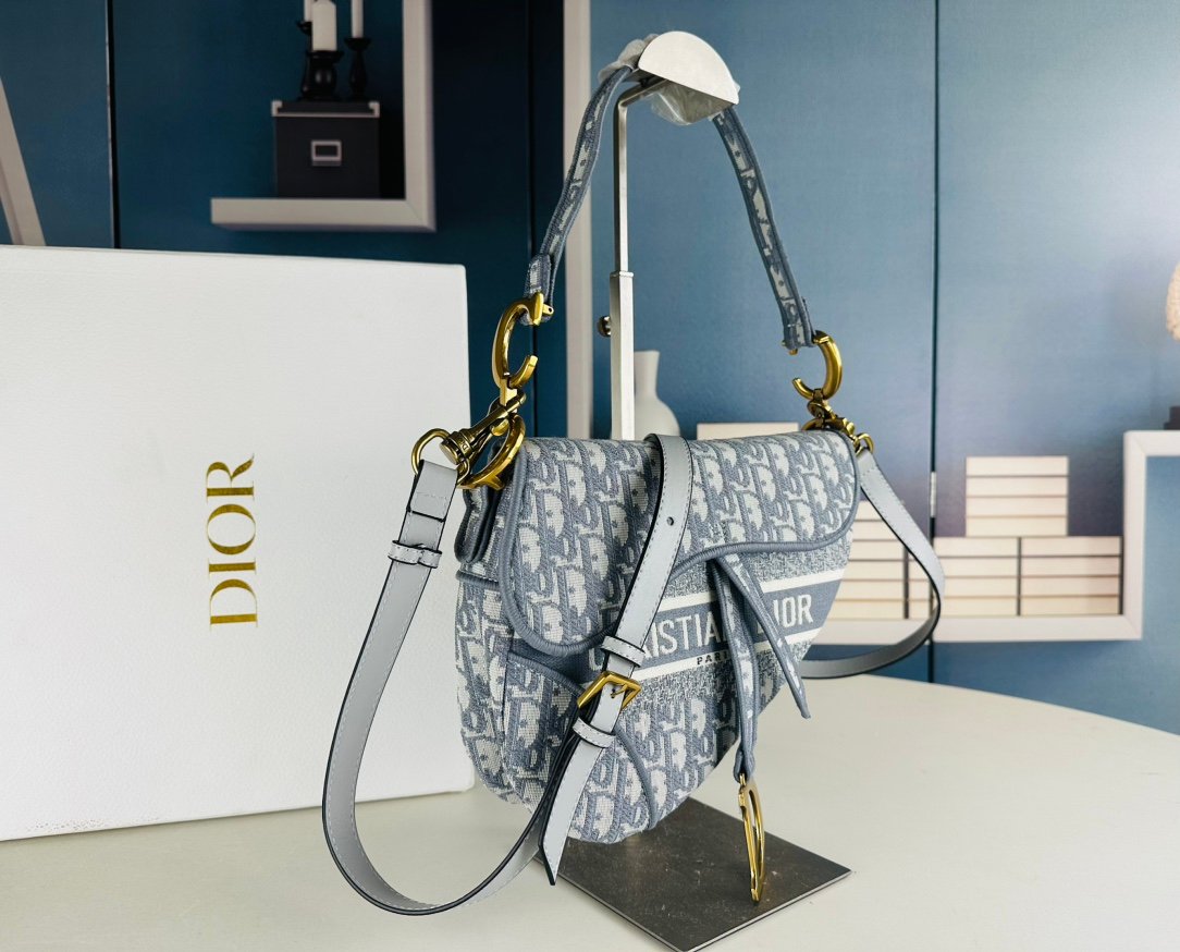Dior Saddle Oblique – Bleu et gris – sangle Christian Dior