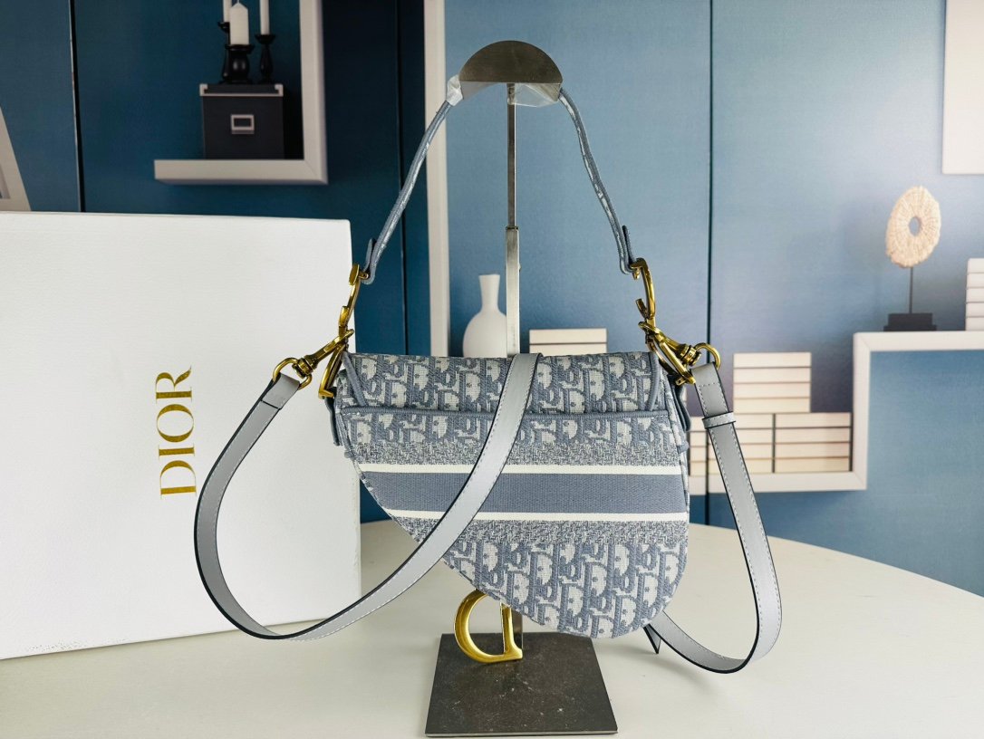 Dior Saddle Oblique – Bleu et gris – sangle Christian Dior