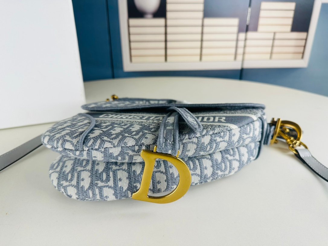 Dior Saddle Oblique – Bleu et gris – sangle Christian Dior