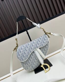 Dior Saddle Oblique – Gris clair – sangle contrastée